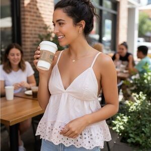Light Pink Eyelet Tank Top with Spaghetti Straps